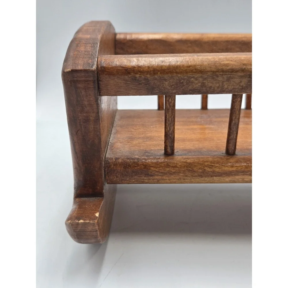Vintage Hand Crafted Wooden Doll Rocking Cradle Bassinet 13 x 6 x 6 in Signed